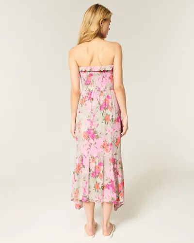 Hollister Strapless Smocked Maxi Dress In Multi