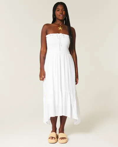 Hollister Strapless Smocked Maxi Dress In White