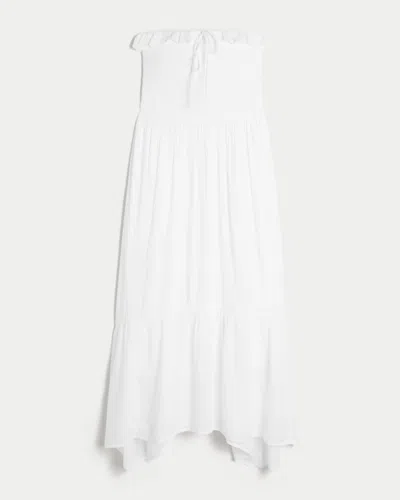 Hollister Strapless Smocked Maxi Dress In White