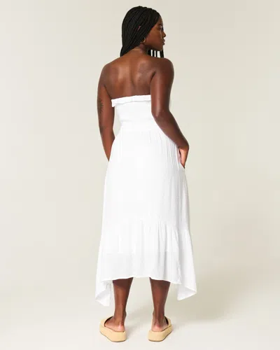 Hollister Strapless Smocked Maxi Dress In White