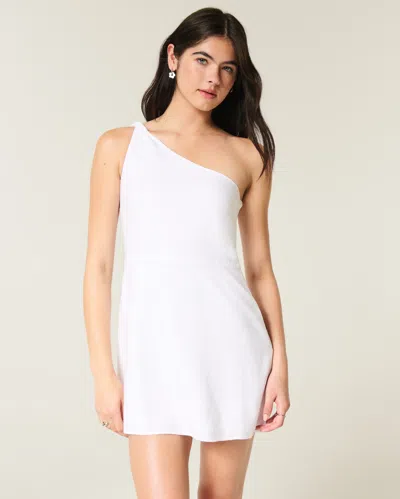 Hollister Linen-blend Asymmetrical Mini Dress In White