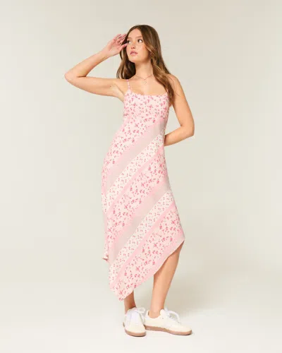Hollister Asymmetrical Hem Midi Dress In Pink