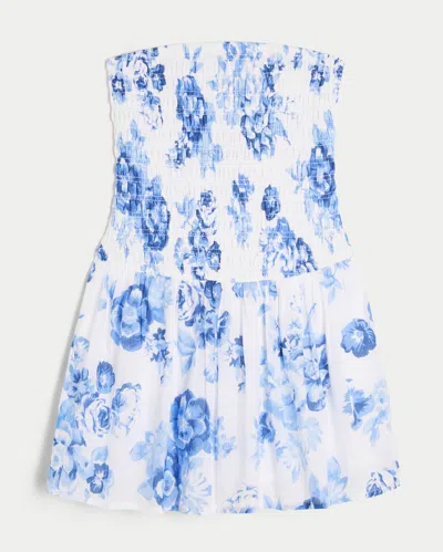 Hollister Strapless Smocked Bodice Mini Dress In Multi