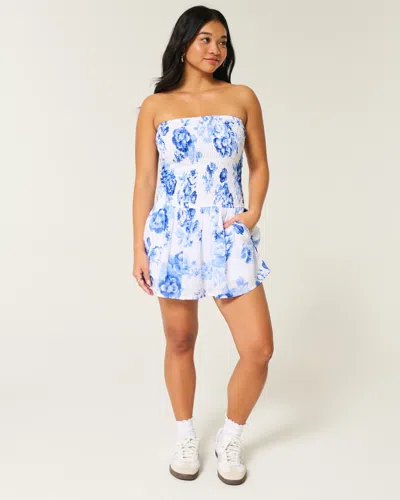Hollister Strapless Smocked Bodice Mini Dress In Multi