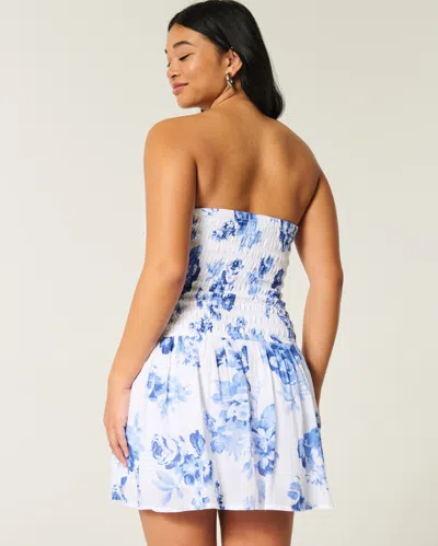 Hollister Strapless Smocked Bodice Mini Dress In Multi