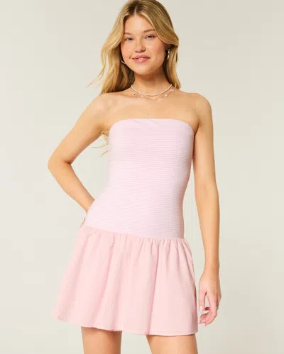Hollister Strapless Drop-waist Knit-woven Mini Dress