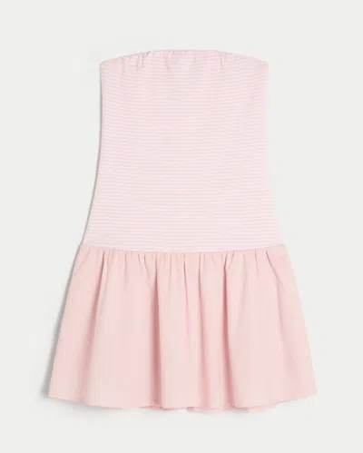 Hollister Strapless Drop-waist Knit-woven Mini Dress