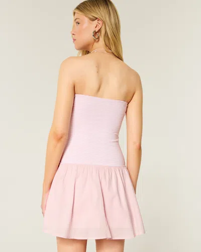 Hollister Strapless Drop-waist Knit-woven Mini Dress
