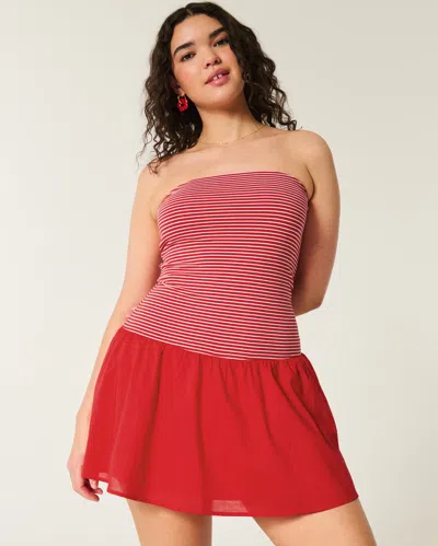 Hollister Strapless Drop-waist Knit-woven Mini Dress