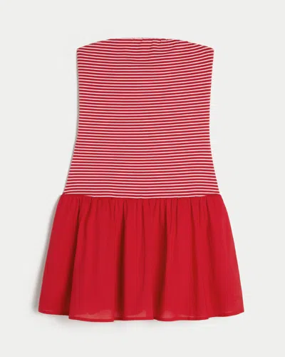 Hollister Strapless Drop-waist Knit-woven Mini Dress