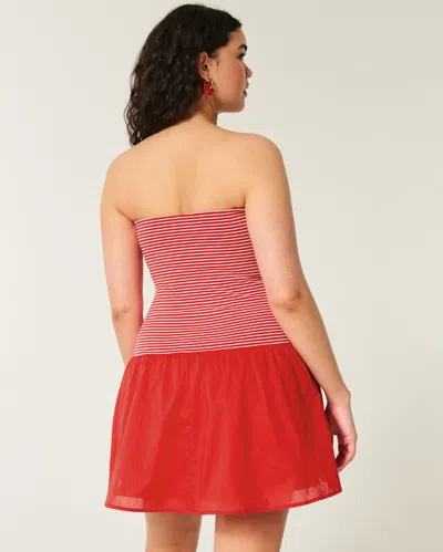 Hollister Strapless Drop-waist Knit-woven Mini Dress