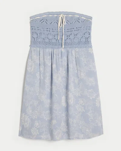 Hollister Crochet-style Mix Strapless Mini Dress In Blue
