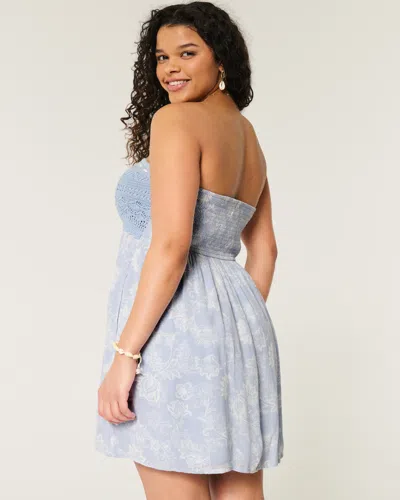 Hollister Crochet-style Mix Strapless Mini Dress In Blue