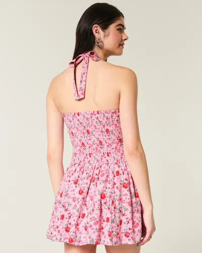 Hollister Drop Waist Halter Mini Dress In Pink