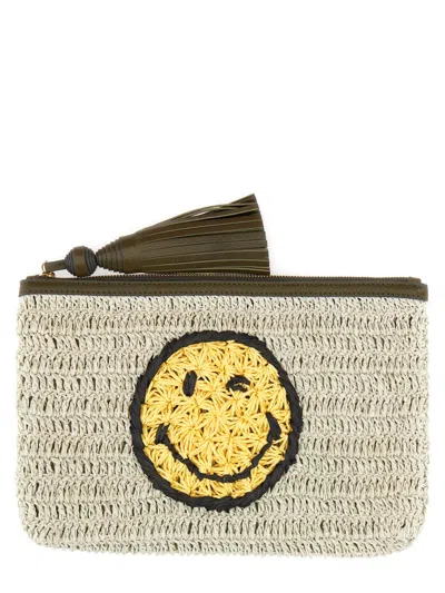 Anya Hindmarch Crochet Smiley-logo Clutch Bag In Neutral