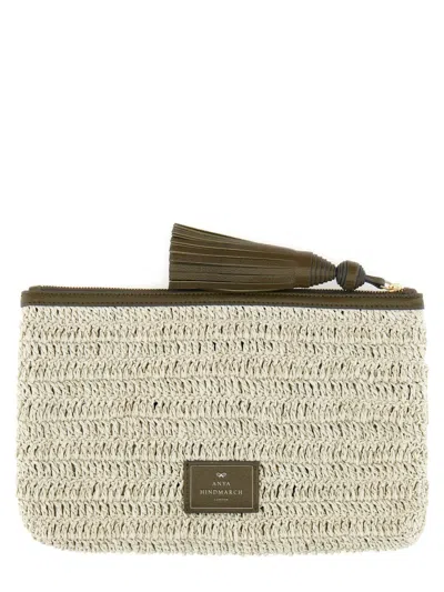 Anya Hindmarch Crochet Smiley-logo Clutch Bag In Neutral