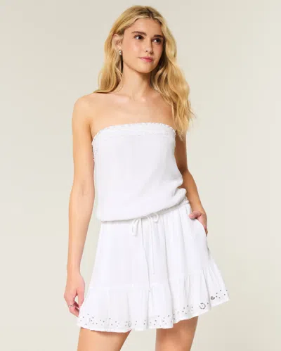 Hollister Strapless Drawstring Blouson Mini Dress In White