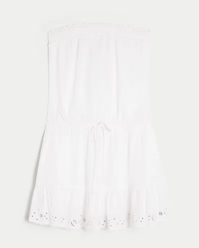 Hollister Strapless Drawstring Blouson Mini Dress In White