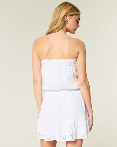 Hollister Strapless Drawstring Blouson Mini Dress In White