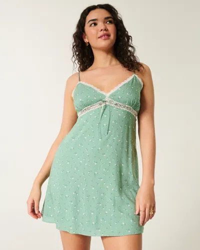 Hollister Lace Detail Slip Mini Dress In Green