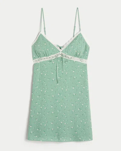 Hollister Lace Detail Slip Mini Dress In Green