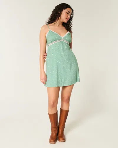 Hollister Lace Detail Slip Mini Dress In Green