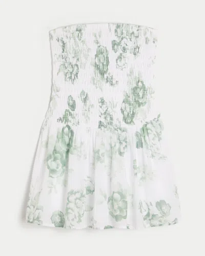 Hollister Strapless Smocked Bodice Mini Dress In White