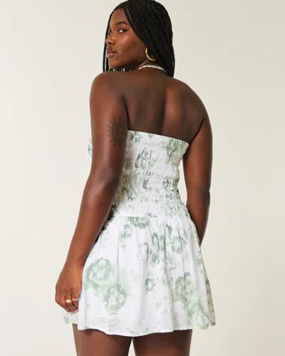 Hollister Strapless Smocked Bodice Mini Dress In White