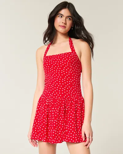 Hollister Drop-waist Halter Mini Dress In Red
