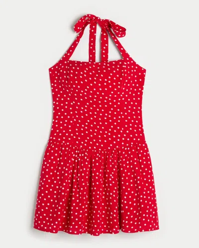 Hollister Drop-waist Halter Mini Dress In Red