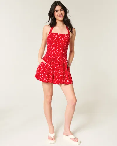Hollister Drop-waist Halter Mini Dress In Red
