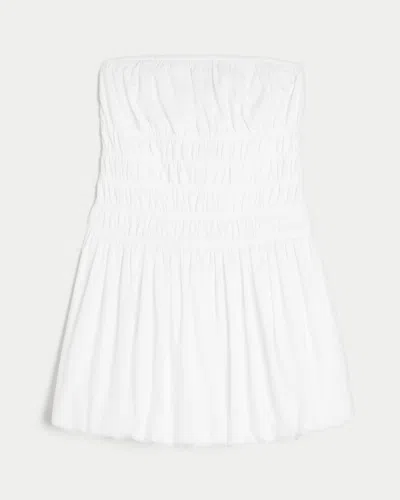 Hollister Strapless Bubble Mini Dress In White
