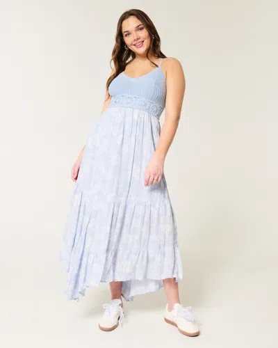 Hollister Crochet-style Mix V-neck Maxi Dress In Blue