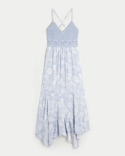 Hollister Crochet-style Mix V-neck Maxi Dress In Blue
