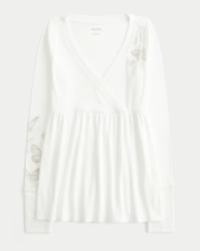 Hollister Easy Long-sleeve Butterfly Pattern Babydoll Top In White