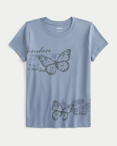 Hollister London Butterfly Graphic Baby Tee In Gray