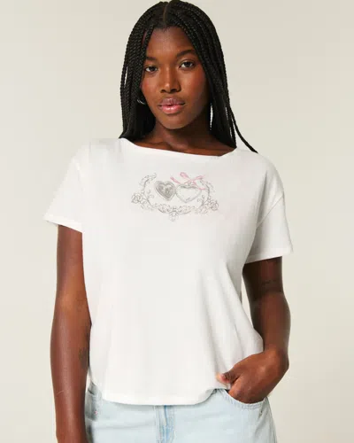 Hollister Easy Ribbon Tie-back Heart Graphic Tee In White