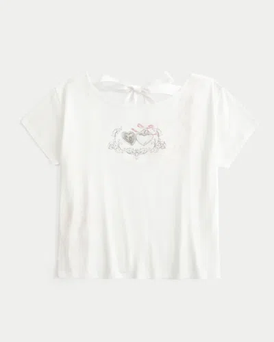 Hollister Easy Ribbon Tie-back Heart Graphic Tee In White
