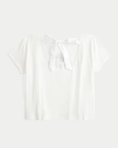 Hollister Easy Ribbon Tie-back Heart Graphic Tee In White