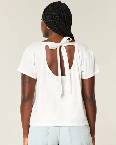 Hollister Easy Ribbon Tie-back Heart Graphic Tee In White