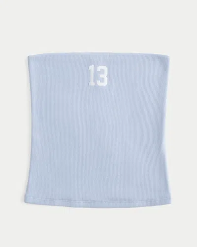 Hollister Ribbed Strapless Graphic Tube Top In Blue