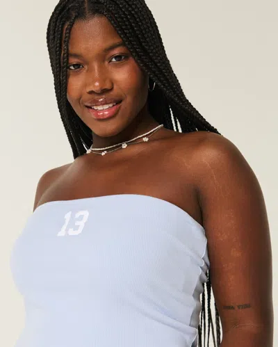 Hollister Ribbed Strapless Graphic Tube Top In Blue