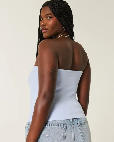 Hollister Ribbed Strapless Graphic Tube Top In Blue
