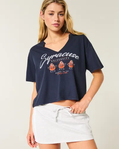 Hollister Easy Notch-neck Syracuse University Graphic Tee In Blue
