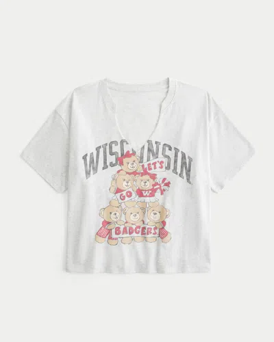 Hollister Easy Wisconsin Badgers Graphic Notch-neck T-shirt In White