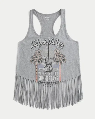 Hollister Velvet Valley Graphic Fringe Tank In Gray