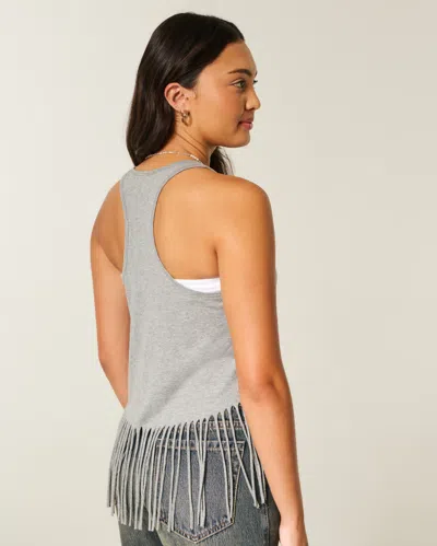Hollister Velvet Valley Graphic Fringe Tank In Gray
