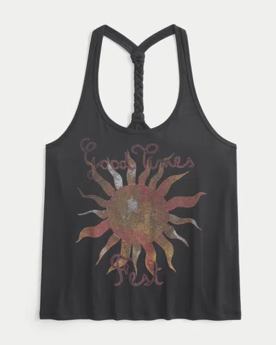 Hollister Good Times Fest Graphic Braided Racerback Tank In Gray