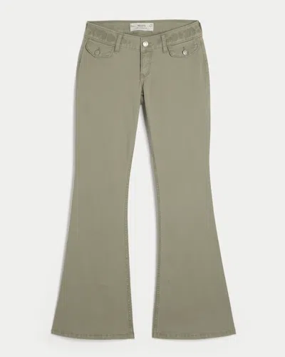 Hollister Ultra Low-rise Embroidered Waist Flare Pants In Green