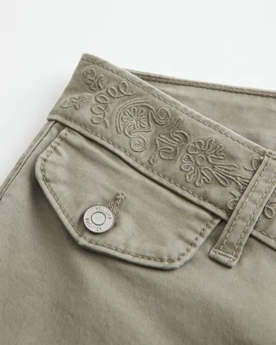 Hollister Ultra Low-rise Embroidered Waist Flare Pants In Green